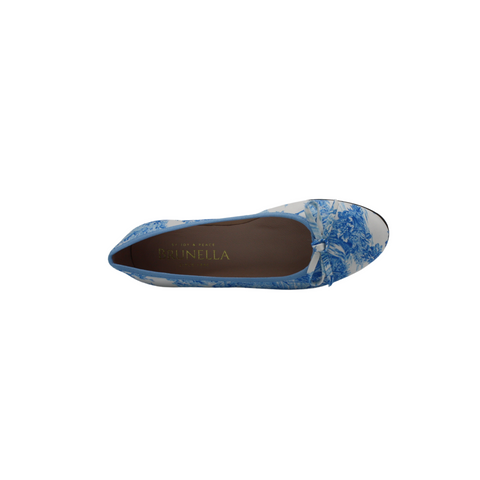 Women’s Brunella Flat Shoes with Bow in floral blue and white color