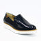 womens navy leather slip ons