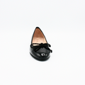 black leather Round Toe Ballet Flat with knotted rope bow