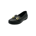 women's black Slip-on loafer with classic moc toe