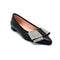 Black patent point toe flats with bow for women