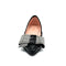 Women black leather point toe flats with bow front image