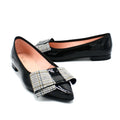 Black patent point toe flats with bow for women on discount
