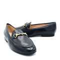  Navy leather ladies flat loafers