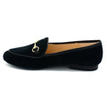 Black velvet ladies flat leather loafers