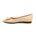 Beige peep toe flats with bow