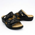 black slide wedge sandals
