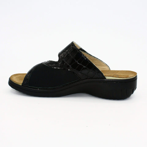 black slide wedge sandals