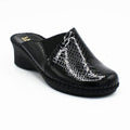 black leather high heel mules